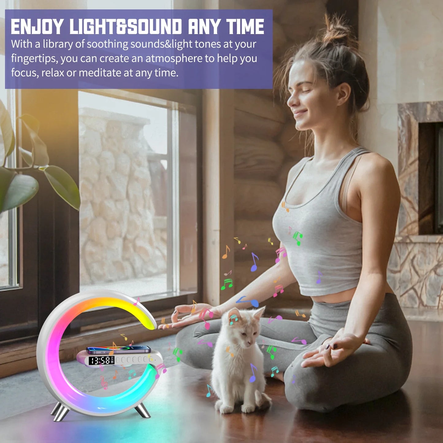 9-in-1 Wireless Charging Station with Alarm Clock, Bluetooth Speaker, RGB LED Night Light & Fast Charger for iPhone & Samsung