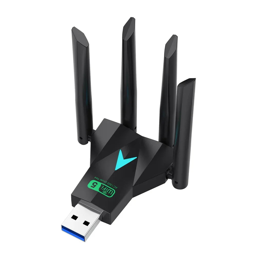 4-Antenna USB3.0 Dual Band WiFi Adapter 1300Mbps (2.4GHz & 5GHz) for PC & Laptop