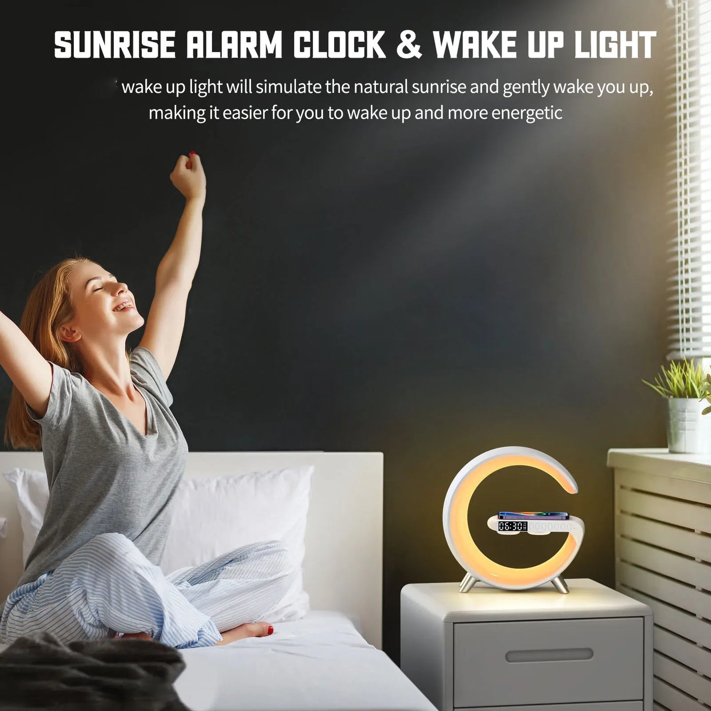 9-in-1 Wireless Charging Station with Alarm Clock, Bluetooth Speaker, RGB LED Night Light & Fast Charger for iPhone & Samsung