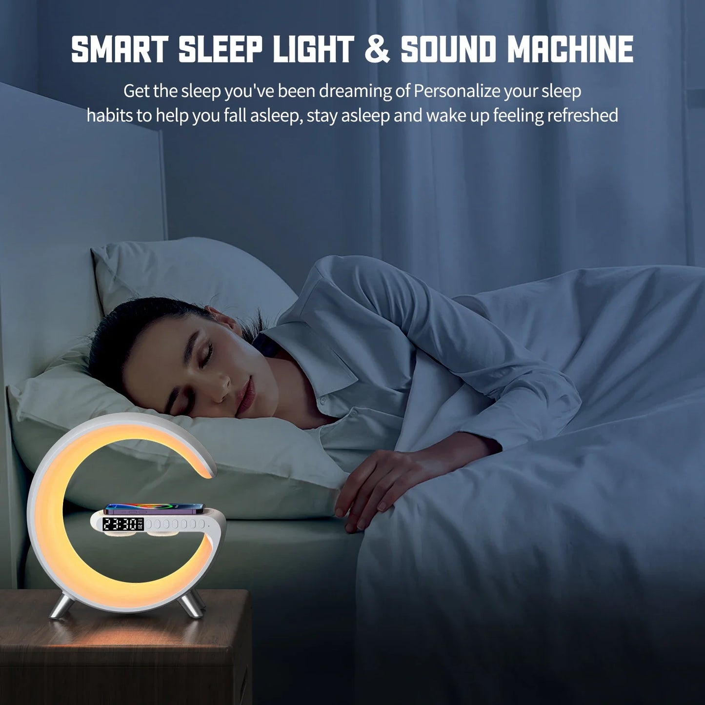 9-in-1 Wireless Charging Station with Alarm Clock, Bluetooth Speaker, RGB LED Night Light & Fast Charger for iPhone & Samsung